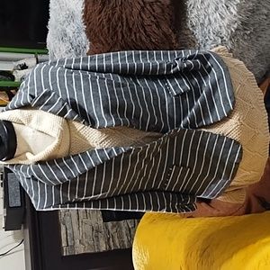 Woman Striped suit jacket casual soft gray white SOHO APPAREL XL Long sleeve